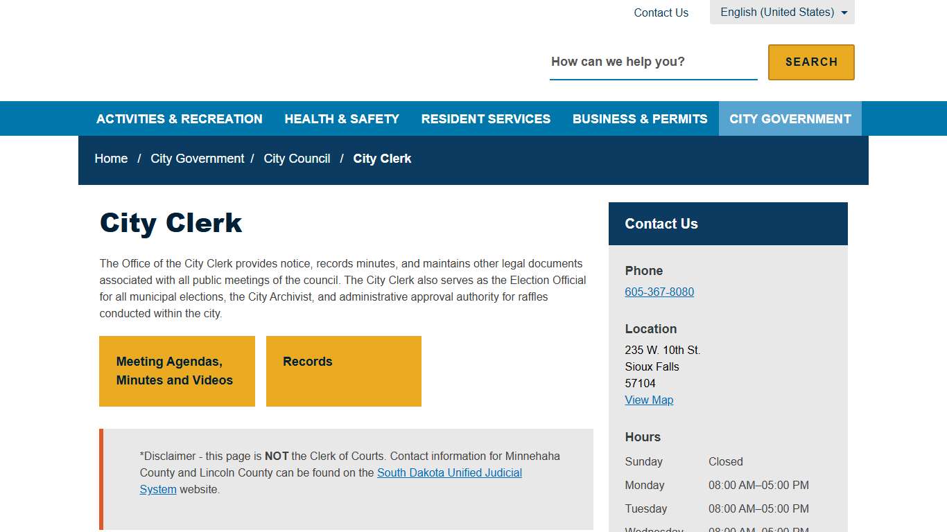 City Clerk - City of Sioux Falls