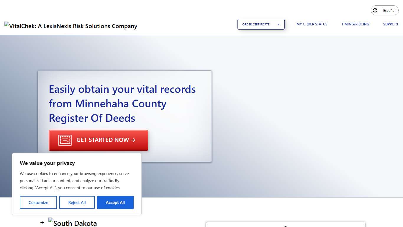 Minnehaha County Register Of Deeds (SD) | Order Certificates - VitalChek